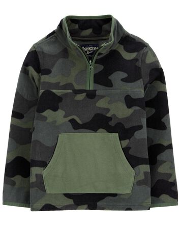 Kid Camo Print Quarter-Zip Microfleece Pullover, 