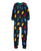 Kid 1-Piece Christmas Lights Velboa Footie Pajamas, image 1 of 3 slides