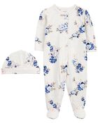 Baby 2-Piece Floral Snap-Up Sleep & Play Pajamas & Cap Set, image 1 of 3 slides