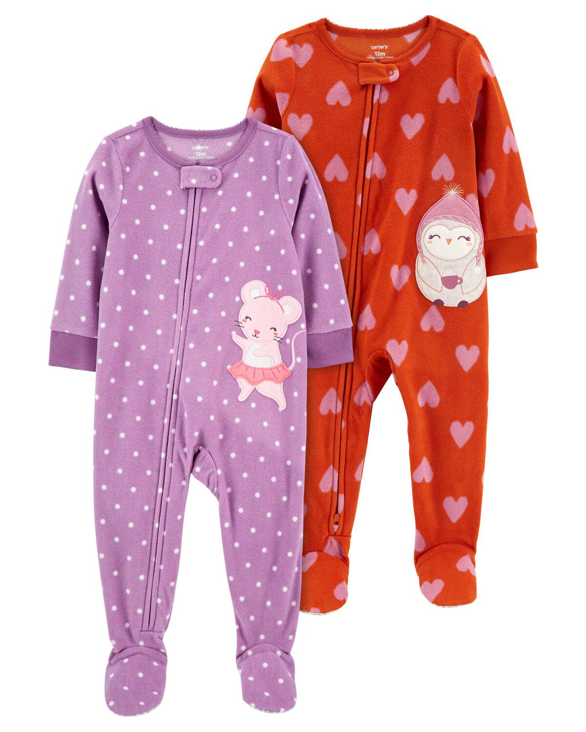 Multi Toddler 2Pack 1Piece Fleece Footie Pajamas
