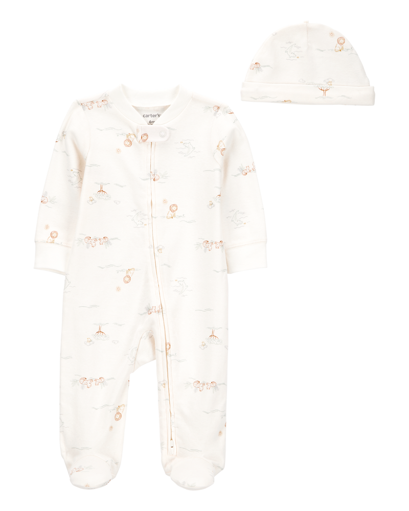 Baby 2-Piece 2-Way Zip Sleep & Play & Cap Set, image 1 of 3 slides