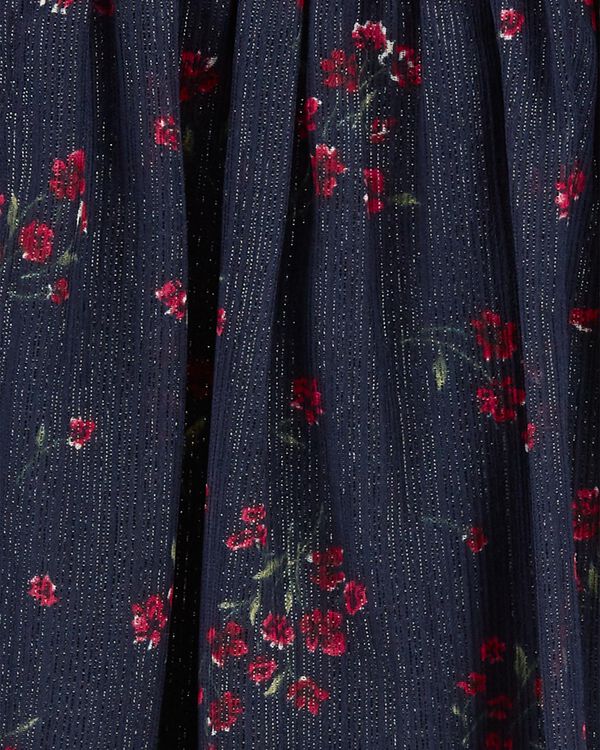 Metallic Navy Baby Floral Print Chiffon Babydoll Dress