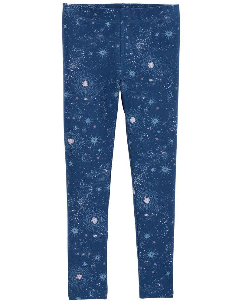 Kid Starry Print Knit Leggings - Blue, image 1 of 3 slides