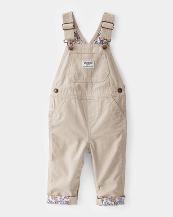 Baby Lightweight Floral-Lined Canvas Overalls  - Khaki, 