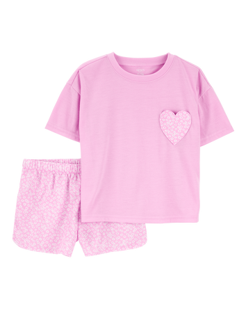 Girls 2-Piece Heart Loose Fit Pajamas, 