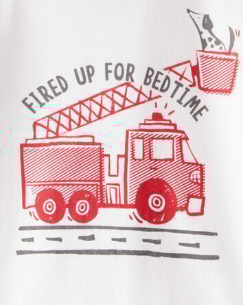 Toddler Boy Firetruck Print 100% Cotton Long-Sleeve 4-Piece Pajamas - Red/White, 
