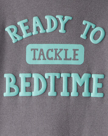 Toddler Boy Football Print 100% Cotton Long-Sleeve 4-Piece Pajamas - Blue, 