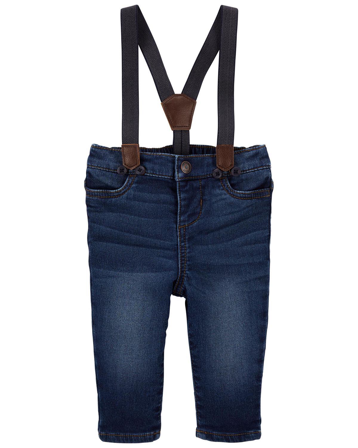 Bright Sea Wash Baby Knit Denim Suspender Jeans