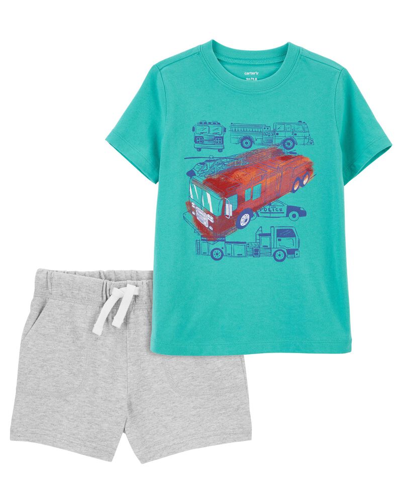 Toddler 2-Piece Firetruck Graphic Tee & Pull-On Cotton Shorts Set
, image 1 of 4 slides