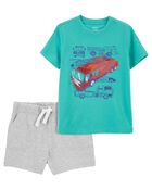 Toddler 2-Piece Firetruck Graphic Tee & Pull-On Cotton Shorts Set
, image 1 of 4 slides