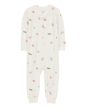 Toddler Camp Print Zip-Up PurelySoft Footless 1-Piece Pajamas - Ivory, 