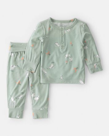 Baby 2-Piece Easter Bunny PurelySoft Long-Sleeve Top & Pant Set - Green, 