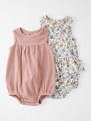 Vintage Floral, Dusty Rose - Baby 2-Pack Organic Cotton Bubble Bodysuits