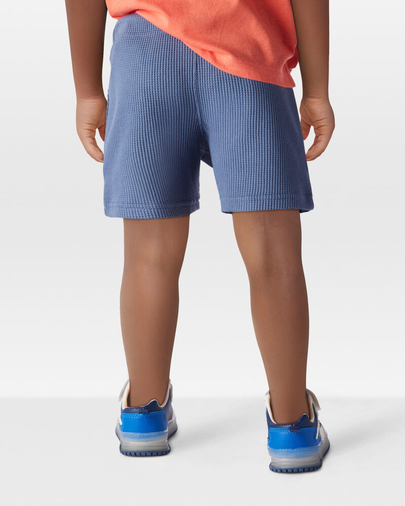 Toddler 2-Piece Waffle Knit Hooded Pullover & Drawsting Shorts Set - Blue, image 9 of 9 slides