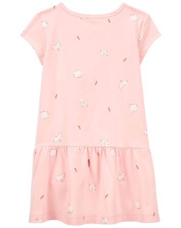 Toddler Bunny Print Soft Cotton Dress, 
