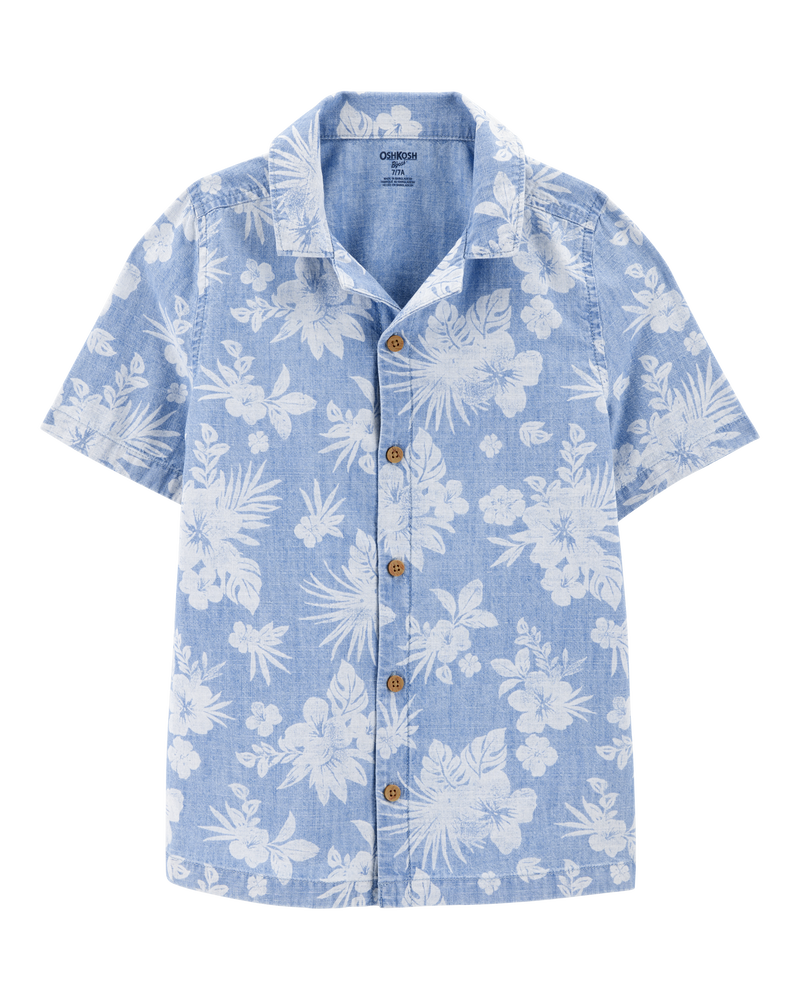 Kid Tropical Print Button-Front Shirt - Blue, image 1 of 3 slides