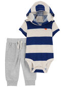 Multi - Baby 2-Piece Striped Hooded Bodysuit Pant Set