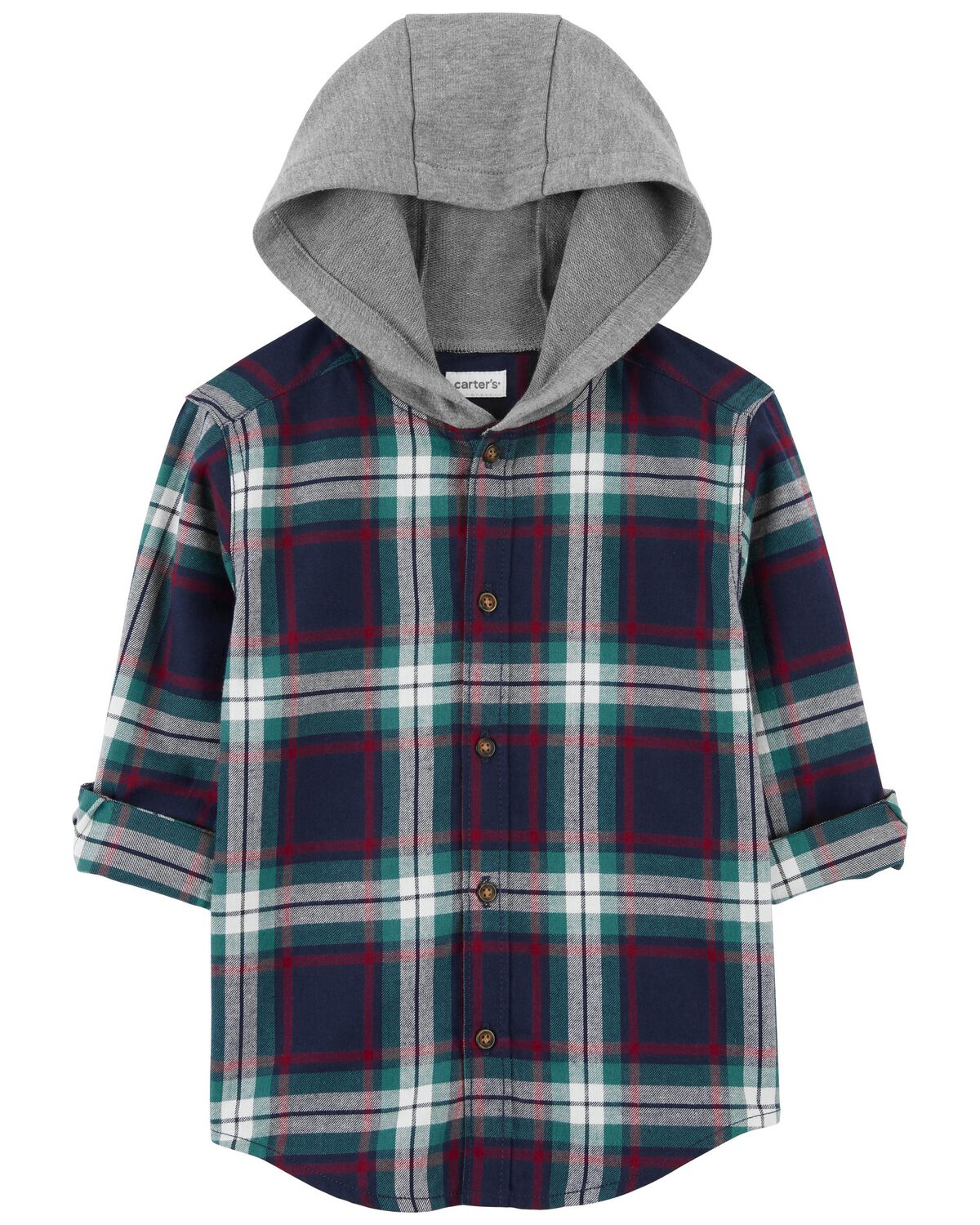 Navy Toddler Hooded Flannel ButtonFront Shirt