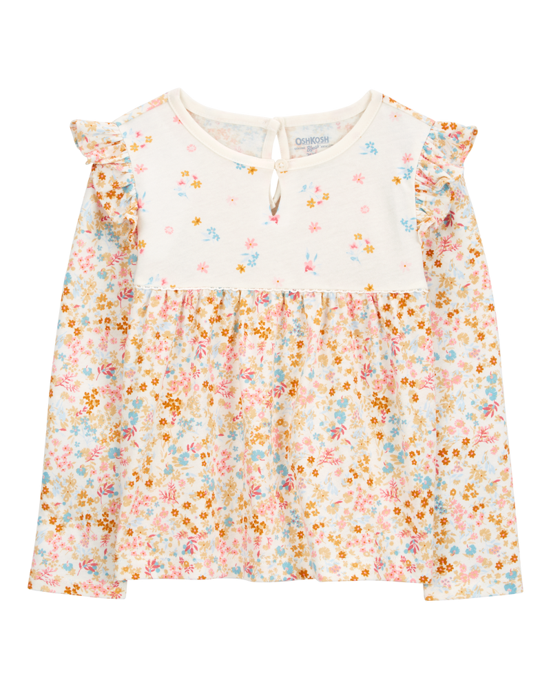 Toddler Flutter Sleeves Floral Long-Sleeve Fashion Top , image 1 of 3 slides