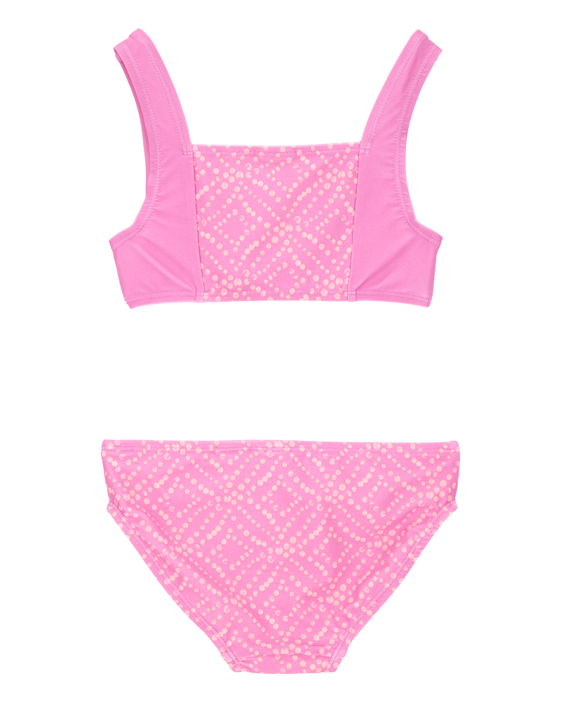 Kid 3-Piece Geometric Rashguard Swimsuit Set - Pink, image 2 of 5 slides
