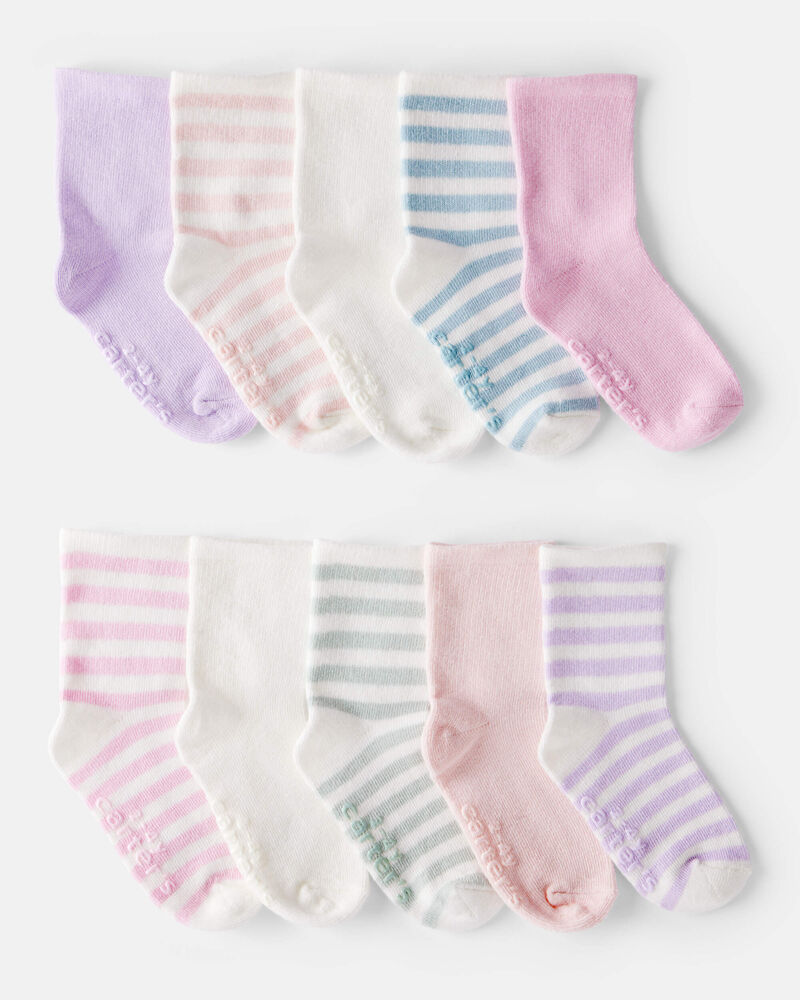 Toddler Girl 10-Pack Striped Crew Socks, image 1 of 2 slides