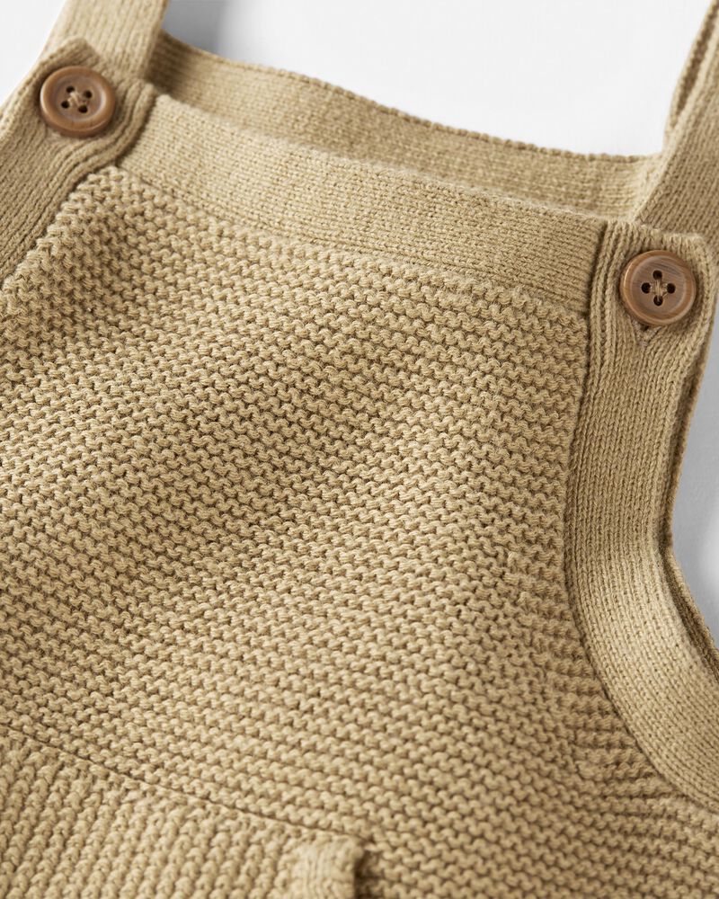 Baby Organic Cotton Sweater Knit Overalls in Khaki, image 3 of 6 slides