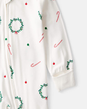 Baby Wreath Print PurelySoft Long-Sleeve Sleep & Play Pajamas - Ivory, 