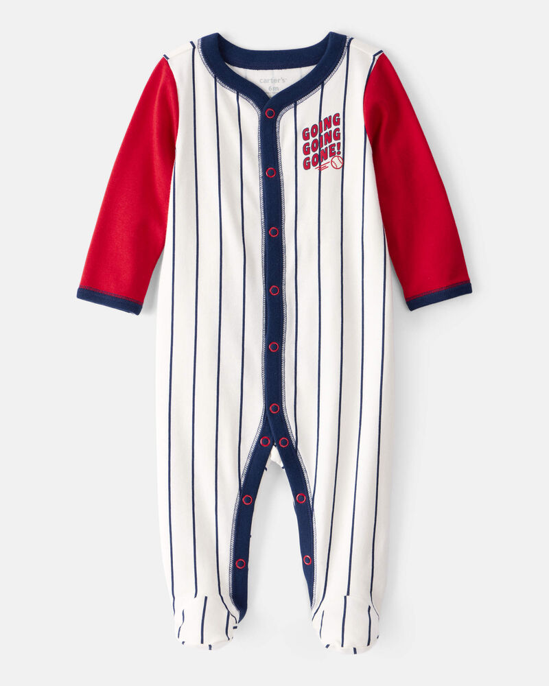 Baby Baseball Snap-Up Cotton Sleep & Play Pajamas, image 6 of 7 slides