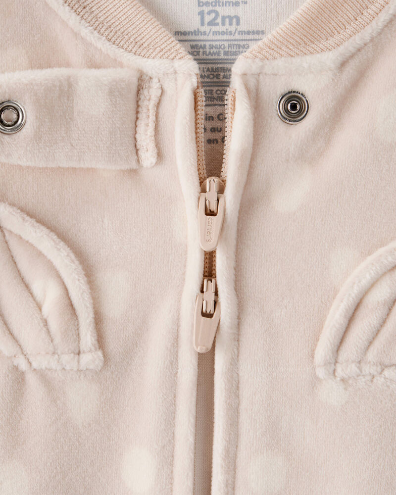 Toddler Girl Deer Print Loose Fit Long-Sleeve 2-Way Zip 1-Piece Pajamas - Brown, image 3 of 4 slides