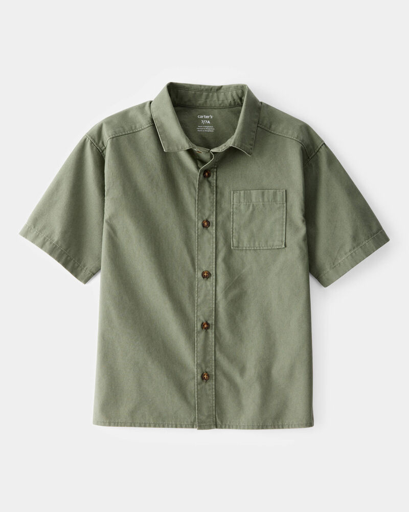Kid Short-Sleeve Button-Down Pocket Shirt - Green, image 1 of 3 slides