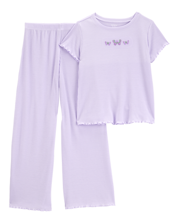Girls Butterfly Loose Fit 2-Piece Pajamas - Purple, 