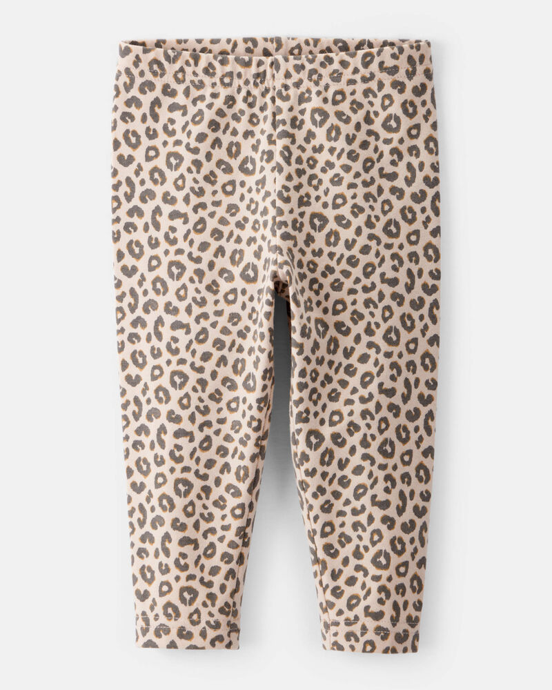 Baby Girl Cotton Leopard Stretch Leggings - Brown, image 1 of 4 slides