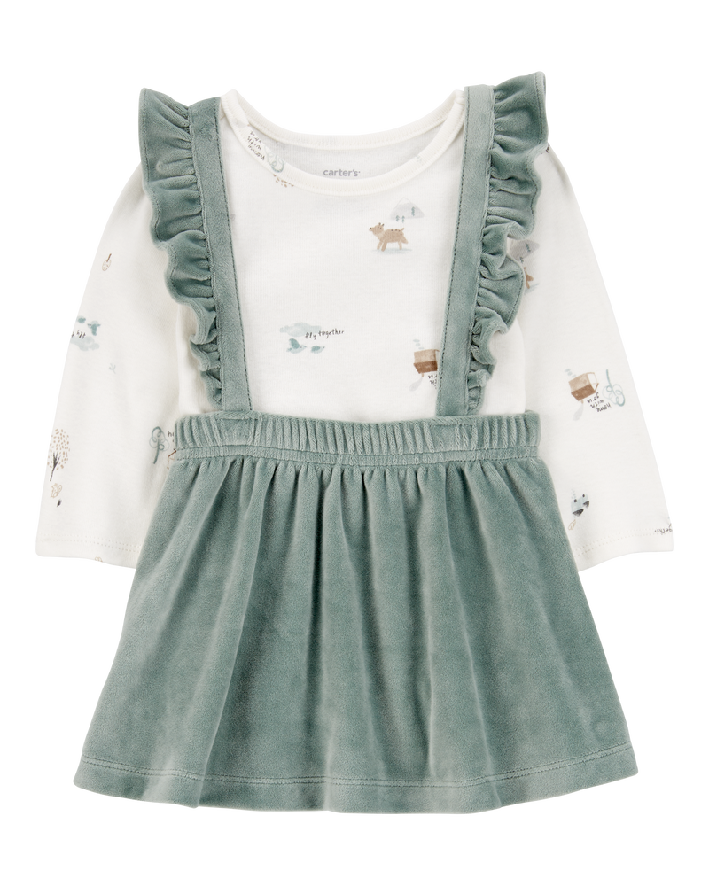 Baby 2-Piece Woodland Creatures Bodysuit & Velboa Jumper Set, image 1 of 5 slides