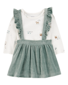 Baby 2-Piece Woodland Creatures Bodysuit & Velboa Jumper Set, image 1 of 5 slides