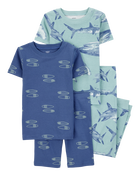 Kid 4-Piece Shark Surfboard 100% Snug Fit Cotton Pajamas - Blue, image 1 of 4 slides