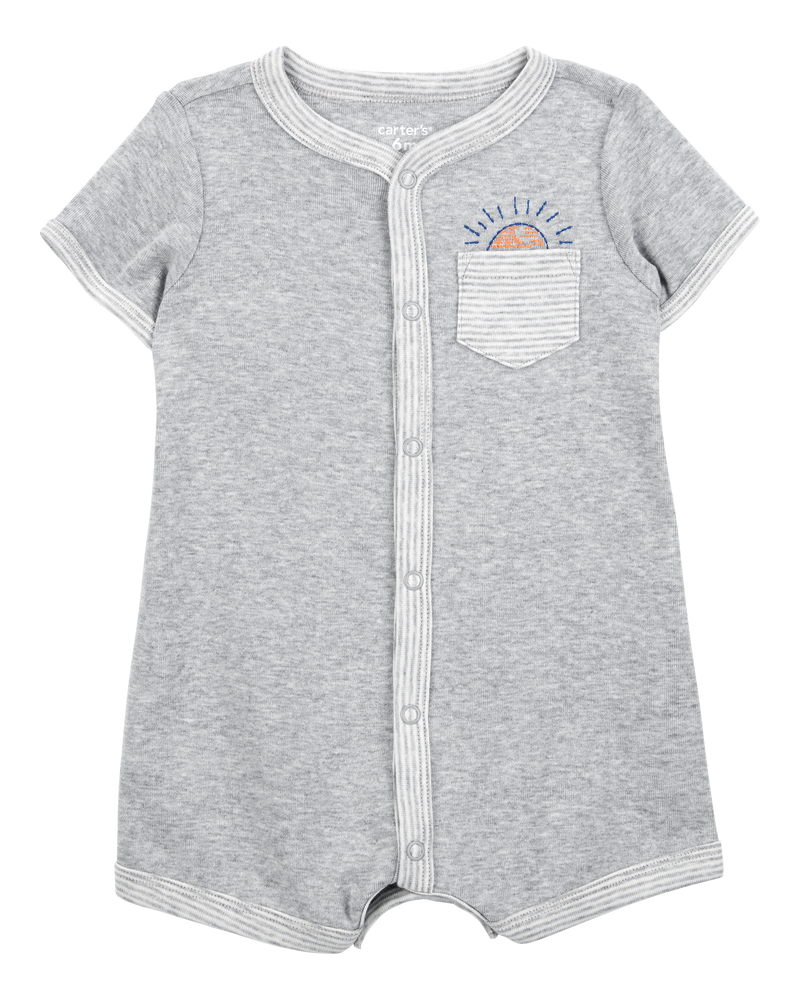 Baby Boy Short-Sleeve Romper - Grey, image 1 of 3 slides