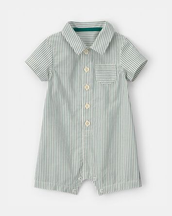 Baby Boy Stripe Short-Sleeve Romper - Green/White, 