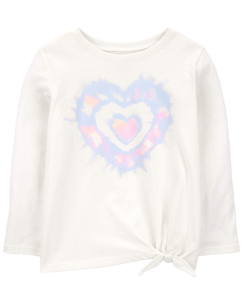 Heart-Print Tie-Front Long-Sleeve Top - Cream, image 1 of 3 slides