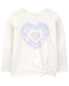 Heart-Print Tie-Front Long-Sleeve Top - Cream, image 1 of 3 slides