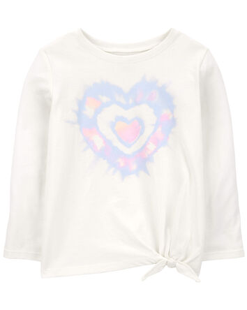 Heart-Print Tie-Front Long-Sleeve Top - Cream, 