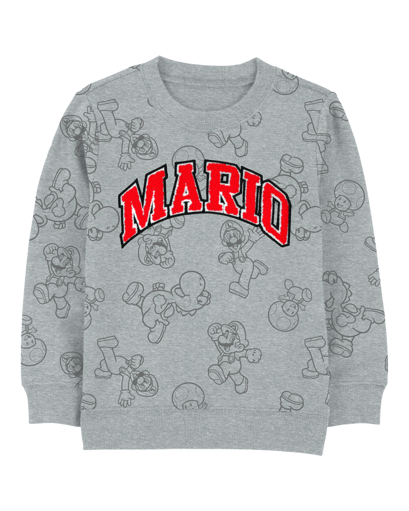 Kid Super Mario Bros Pullover - Grey, image 1 of 2 slides