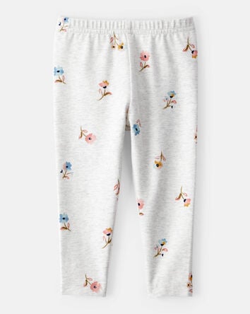 Baby Girl Cotton Floral Stretch Leggings - Grey, 