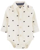 Bear Print Corduroy Button-Front Bodysuit, image 1 of 4 slides