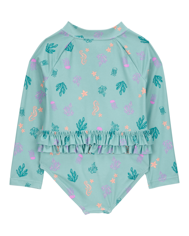 Toddler Girl 1-Piece Coral Print Rashguard, image 2 of 4 slides