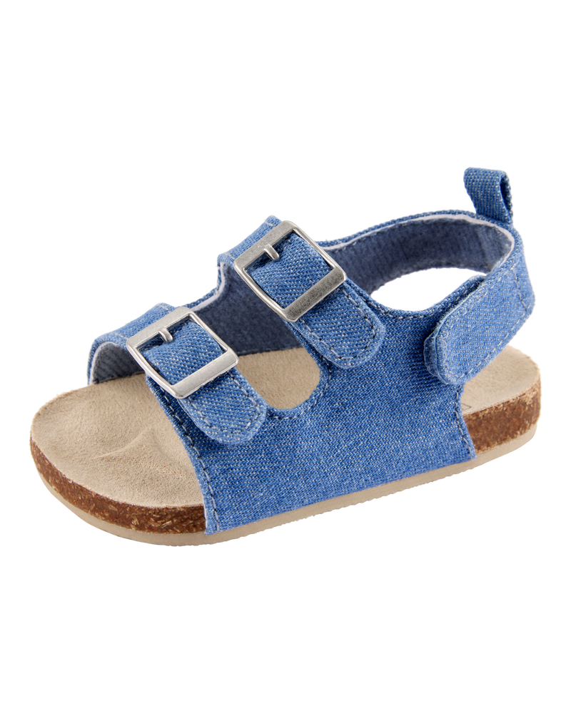 Baby Chambray Buckle Faux Cork Sandals, image 6 of 7 slides
