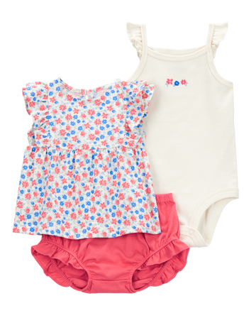 Baby Girl 3-Piece Floral Little Diaper Cover Set, 