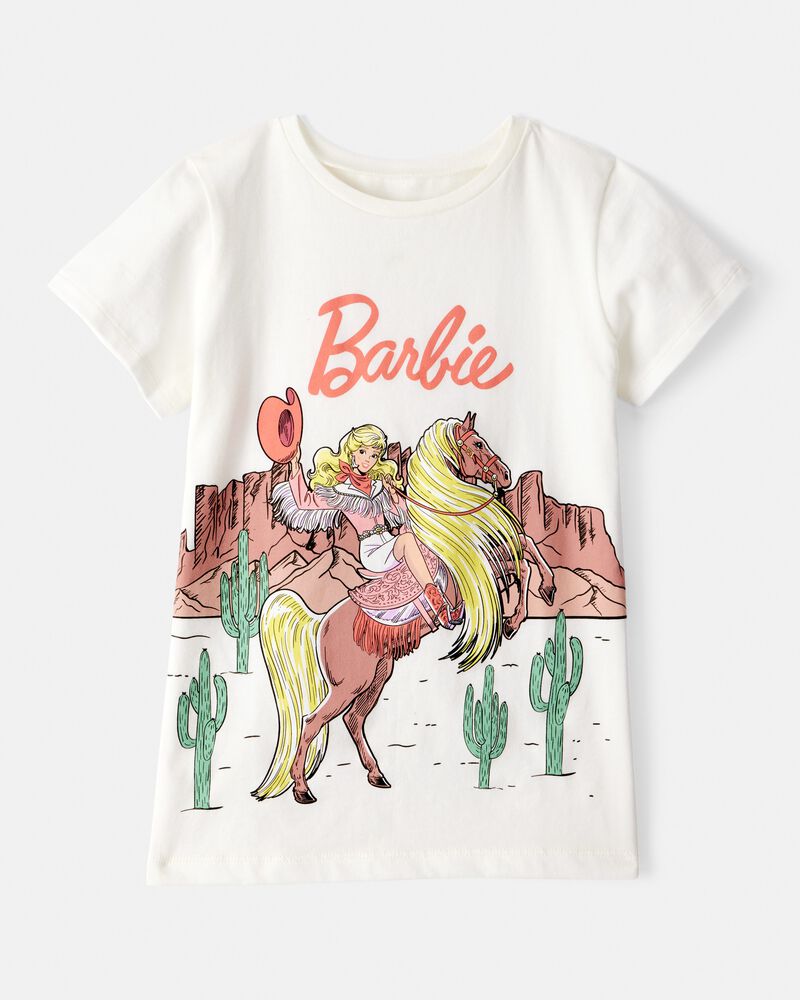 Kid Mattel Barbie Western Cowgirl Short-Sleeve Graphic Tee - White, image 1 of 2 slides