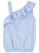 Blue - Toddler Floral Print Asymmetrical Top