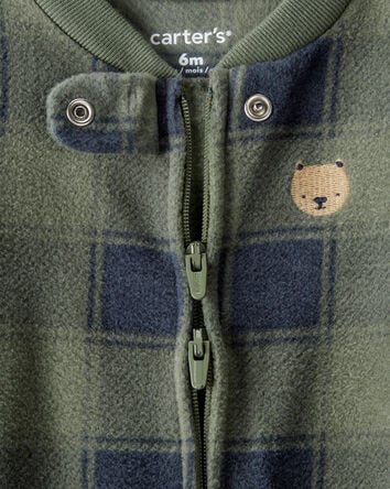Baby Boy Bear Plaid Print Loose Fit Long-Sleeve Sleep & Play Pajamas - Green, 