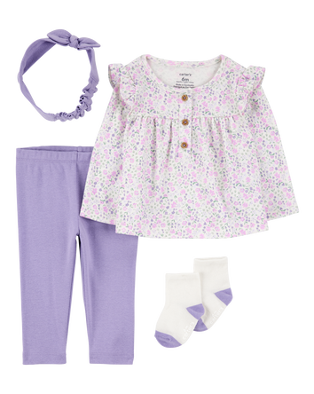 Baby 4-Piece Floral Outfit Set - Purple - Purple, 